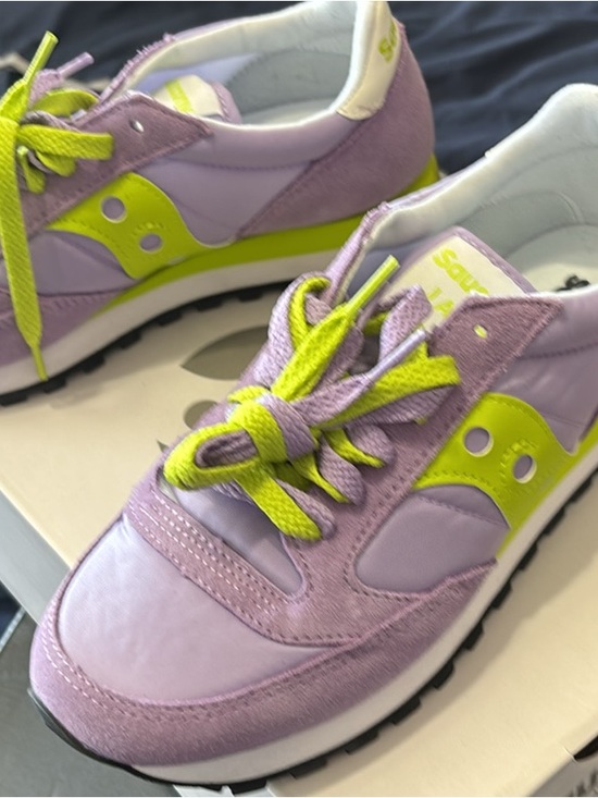 Saucony Shoes - Saucony Kids Lavender and Lime Retro Runner Sneakers